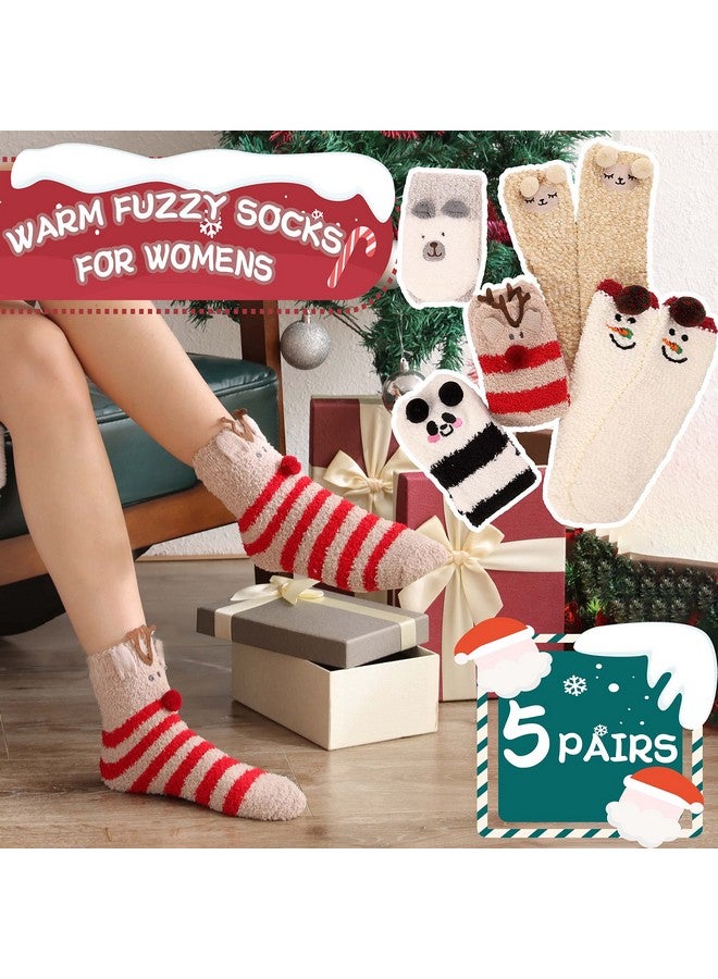 PROETRADE ProEtrade Fuzzy Socks for Women Teen Girls Fluffy Cozy Christmas Gift Cabin Holiday Winter Warm Fleece Thick Comfy Slipper Home Plush Cute Snowman Fun Soft Socks Stocking Stuffer (Animal (5 Pairs))  - Image 2