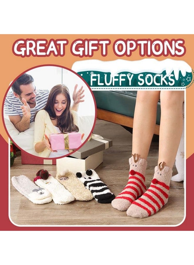PROETRADE ProEtrade Fuzzy Socks for Women Teen Girls Fluffy Cozy Christmas Gift Cabin Holiday Winter Warm Fleece Thick Comfy Slipper Home Plush Cute Snowman Fun Soft Socks Stocking Stuffer (Animal (5 Pairs))  - Image 5
