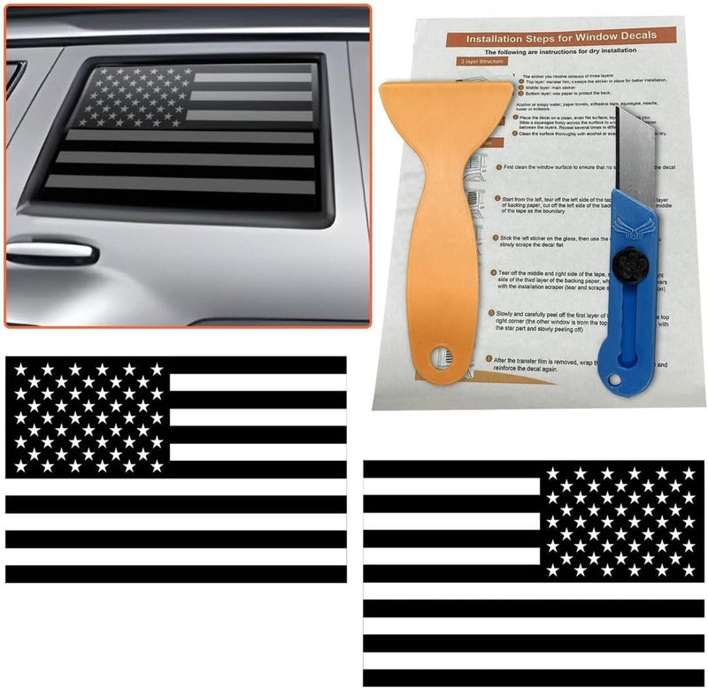 LHDOS 2PCS Rear Side Window American Flag Sticker Decals, Matte USA Flag Vinyl Stickers with Installation Tools, Universal Car Back Side Window Accessories for Cars, Trucks, SUVs (29 x 16 inches) Multi item matching - Image 1