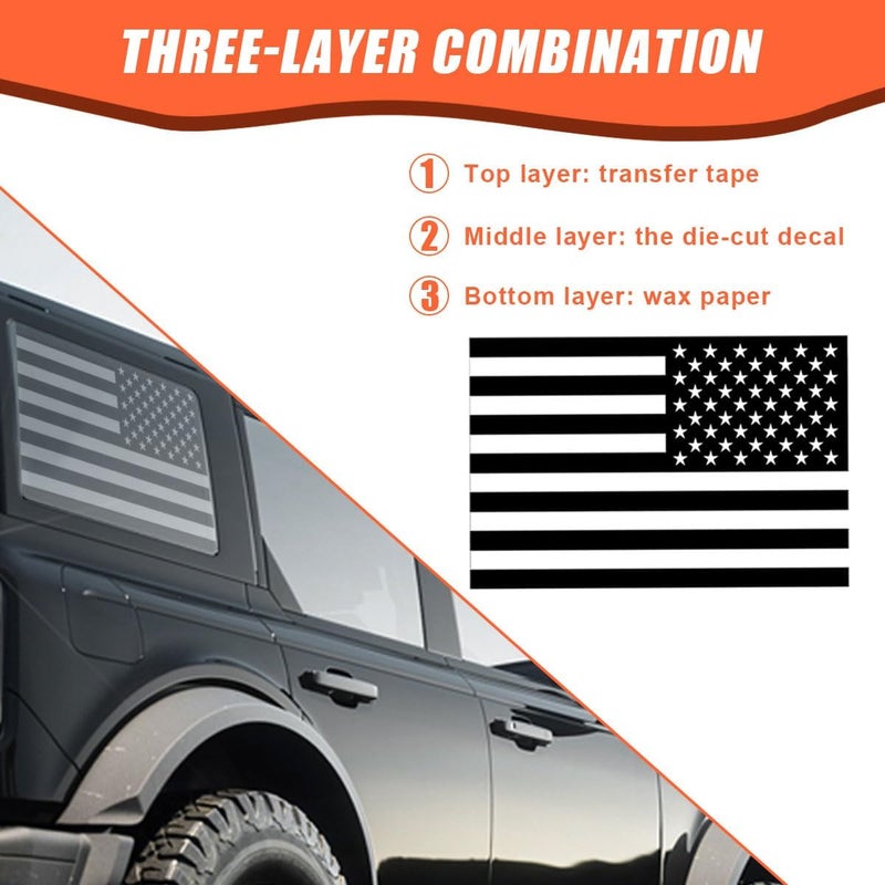 LHDOS 2PCS Rear Side Window American Flag Sticker Decals, Matte USA Flag Vinyl Stickers with Installation Tools, Universal Car Back Side Window Accessories for Cars, Trucks, SUVs (29 x 16 inches) Multi item matching - Image 3
