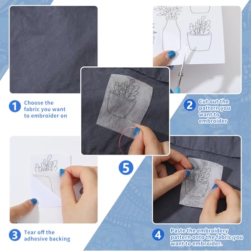 ORIGACH 4 Sheets 105 Pcs Water Soluble Embroidery Patterns Stabilizers - Pre-Printed Floral, Flowering Shrubs & Leaves Designs - Stick & Stitch Embroidery Paper for Hand Sewing Lovers - Image 3