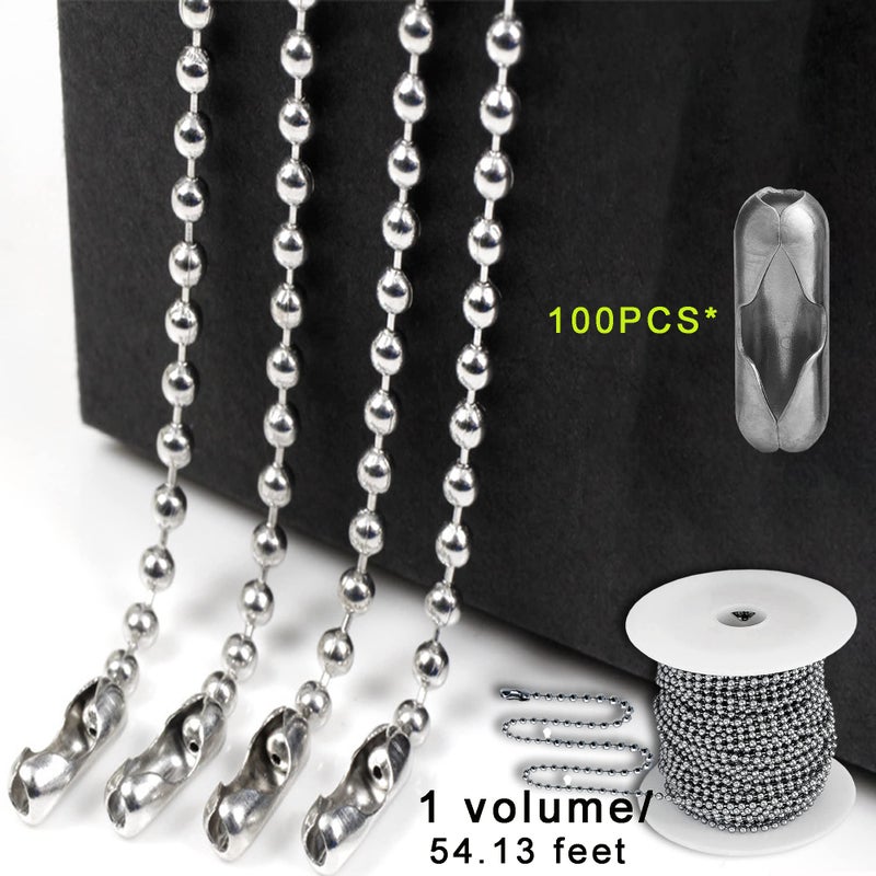 YZDTECH Ball Bead Chain, 55ft Stainless Steel Chain Ball Chain Necklace Bulk with 100 Pieces Matching Connectors Clasps for Jewelry Making, Necklace Hanging, Dog Tag, DIY Crafts - Image 4