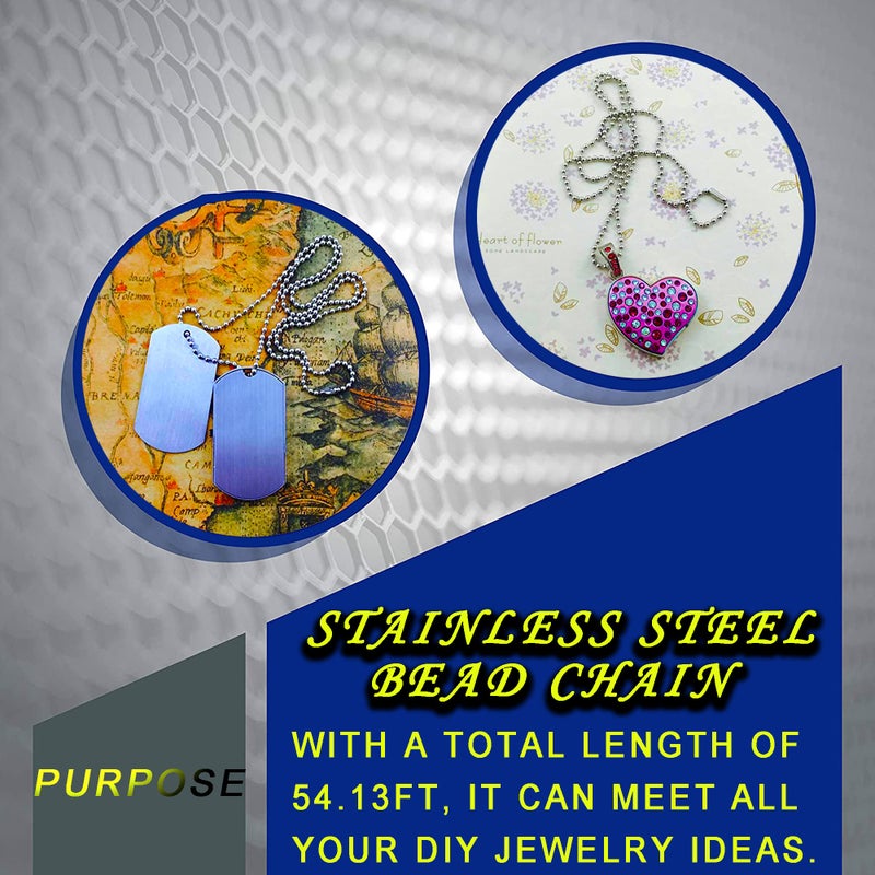 YZDTECH Ball Bead Chain, 55ft Stainless Steel Chain Ball Chain Necklace Bulk with 100 Pieces Matching Connectors Clasps for Jewelry Making, Necklace Hanging, Dog Tag, DIY Crafts - Image 5