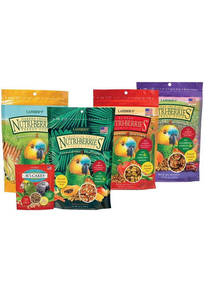 لافيبيرز مجموعة متنوعة من أطعمة الطيور الأليفة Nutri-Berries من LAFEBER'S، مصنوعة من مكونات غير معدلة وراثيًا ومناسبة للبشر، للببغاوات، 10 أونصات لكل منها (مجموعة مكونة من 4 عبوات) مع عينة مجانية من Avi-Cake  - Image 1