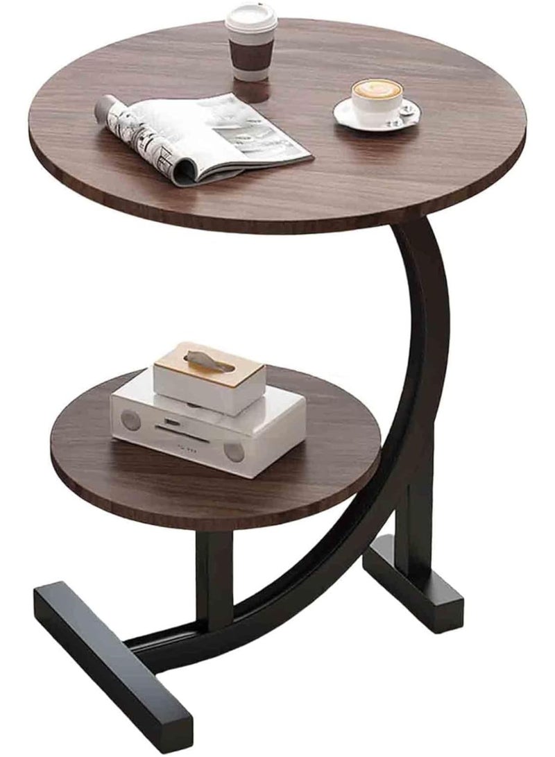 ديكور هيلز طاولة جانبية من Decorhills، طاولة صغيرة، طاولة جانبية طويلة لغرفة المعيشة، غرفة النوم، بجانب السرير، المكتب، الحمام، تتطلب تجميع يدوي، طاولة أريكة مزدوجة الطبقة على شكل حرف C بإطار معدني للمساحات الصغيرة - بني - Image 1