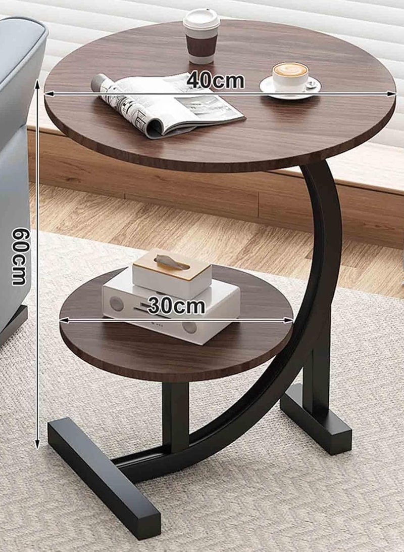 ديكور هيلز طاولة جانبية من Decorhills، طاولة صغيرة، طاولة جانبية طويلة لغرفة المعيشة، غرفة النوم، بجانب السرير، المكتب، الحمام، تتطلب تجميع يدوي، طاولة أريكة مزدوجة الطبقة على شكل حرف C بإطار معدني للمساحات الصغيرة - بني - Image 2