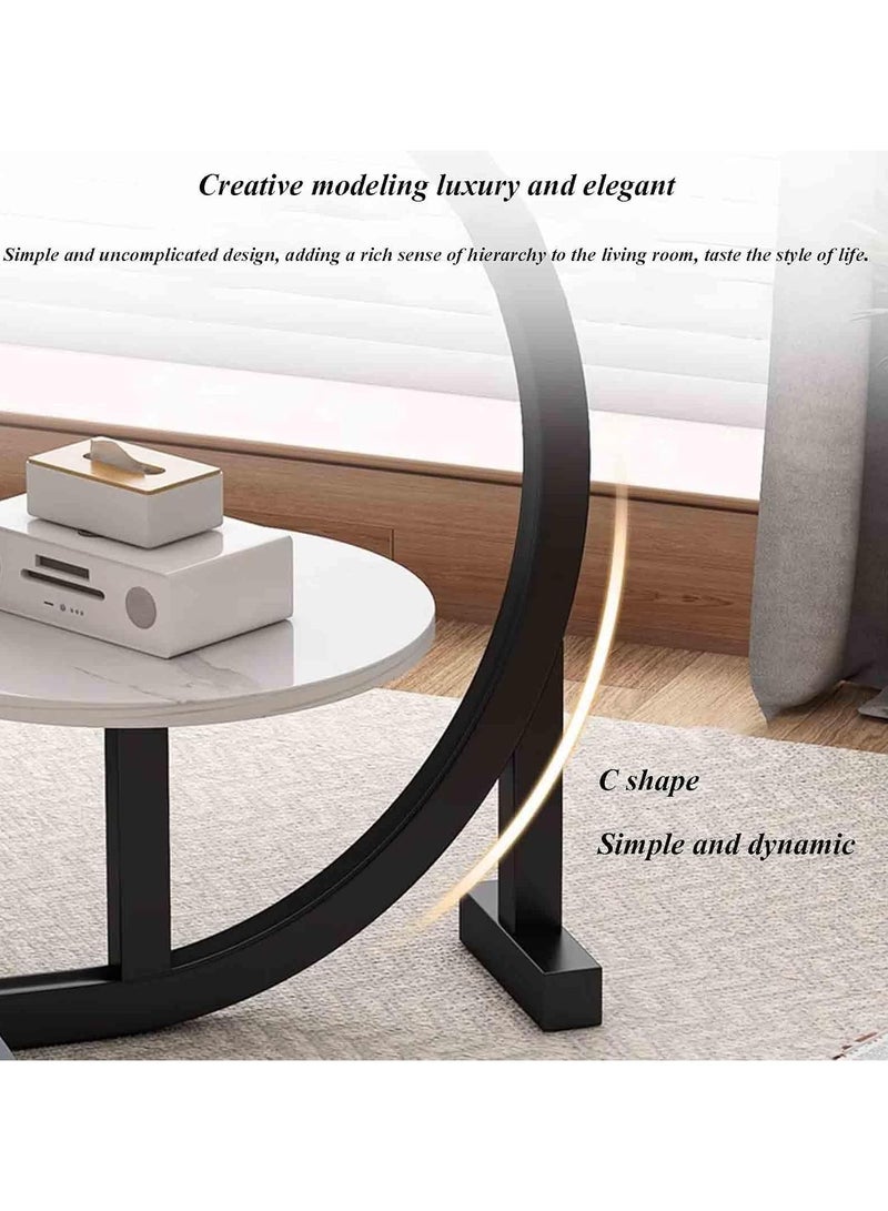 ديكور هيلز طاولة جانبية من Decorhills، طاولة صغيرة، طاولة جانبية طويلة لغرفة المعيشة، غرفة النوم، بجانب السرير، المكتب، الحمام، تتطلب تجميع يدوي، طاولة أريكة مزدوجة الطبقة على شكل حرف C بإطار معدني للمساحات الصغيرة - بني - Image 3