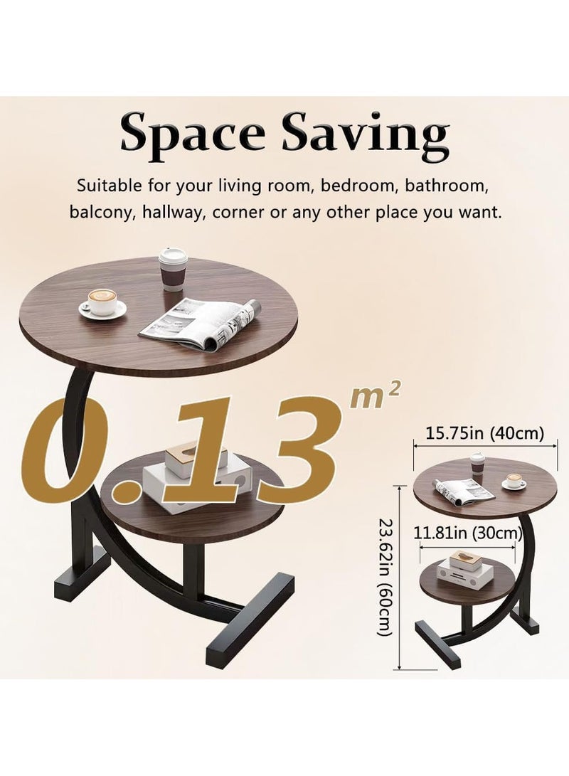 ديكور هيلز طاولة جانبية من Decorhills، طاولة صغيرة، طاولة جانبية طويلة لغرفة المعيشة، غرفة النوم، بجانب السرير، المكتب، الحمام، تتطلب تجميع يدوي، طاولة أريكة مزدوجة الطبقة على شكل حرف C بإطار معدني للمساحات الصغيرة - بني - Image 5