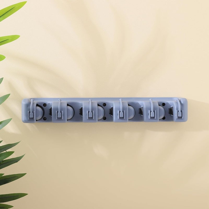 Kuber Industries Kuber Industries Mop Holder Wall Mount with 5 Position and 6 Hooks Color Grey Wallmlount HooksHJH05HKGRY - Image 2