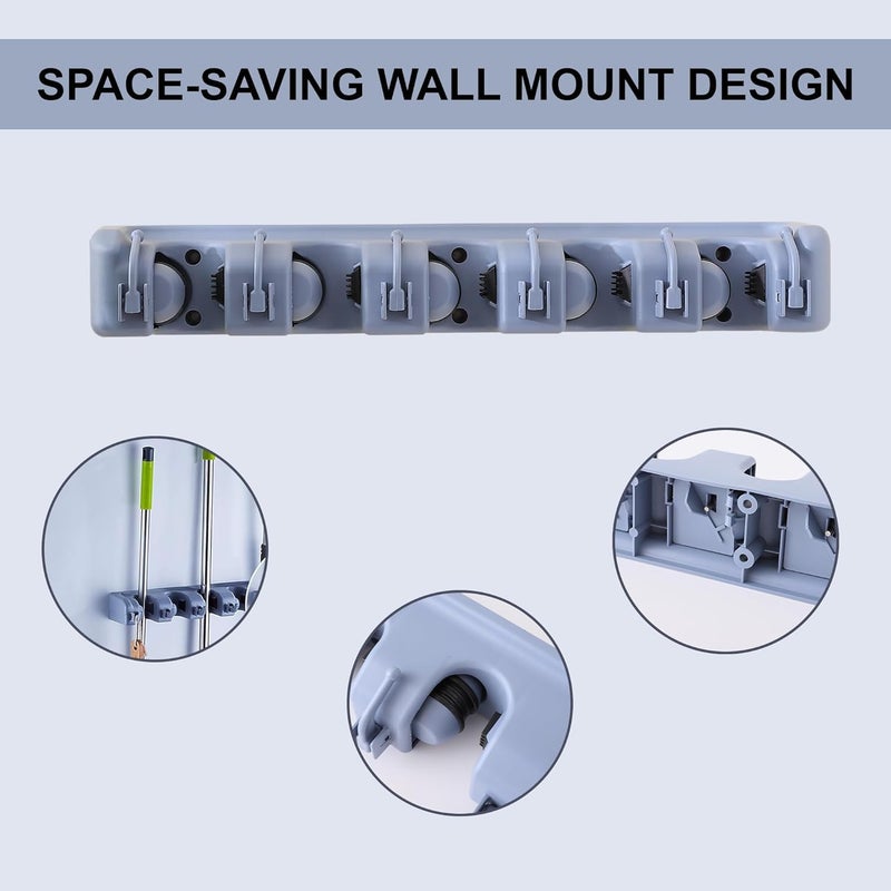 Kuber Industries Kuber Industries Mop Holder Wall Mount with 5 Position and 6 Hooks Color Grey Wallmlount HooksHJH05HKGRY - Image 5