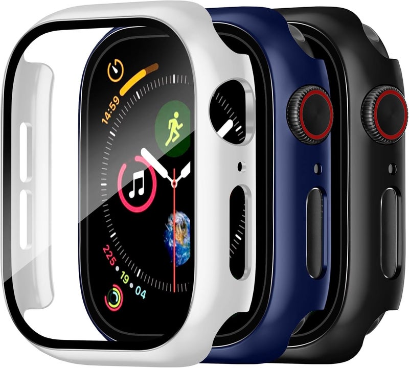 Charlam Compatible with Apple Watch Screen Protector 41mm Series 9 8 7 iWatch Case,3 Pack Full Protective Ultra-Thin Hard PC Bumper Scratch Resistant HD Protective Face Cover,Black/NavyBlue/White,41mm - Image 1