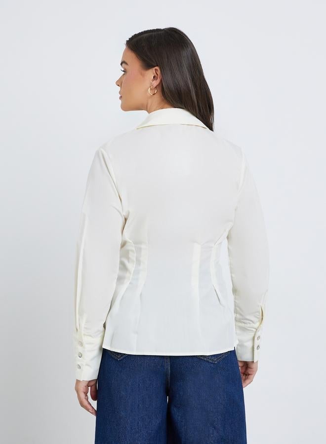 Styli Women Cream Pleated Wrap Shirt - Image 5