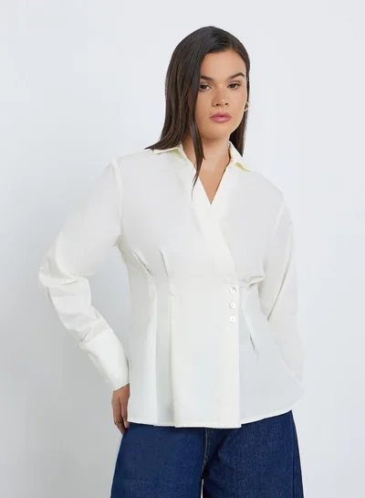 Styli Styli Women Cream Pleated Wrap Shirt