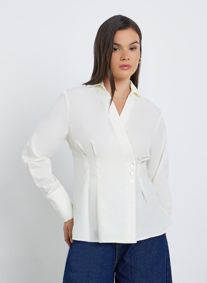 Styli Women Cream Pleated Wrap Shirt - Image 1