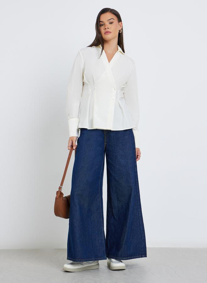 Styli Women Cream Pleated Wrap Shirt - Image 2