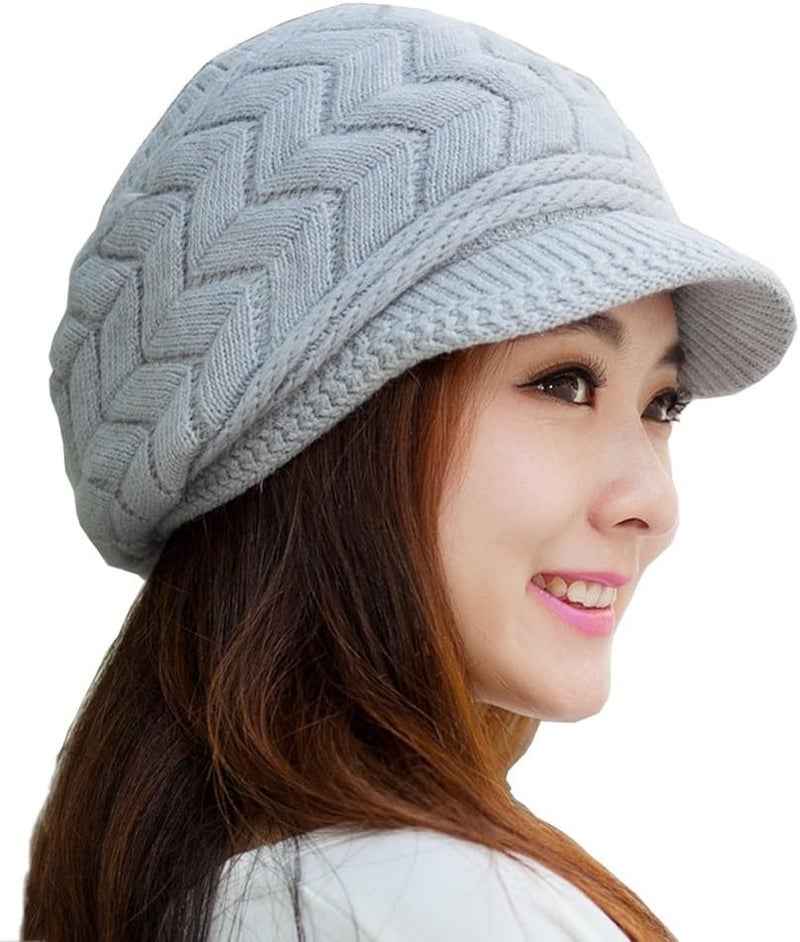 HINDAWI Women Winter Warm Knit Hat Wool Snow Ski Caps with Visor - Image 1