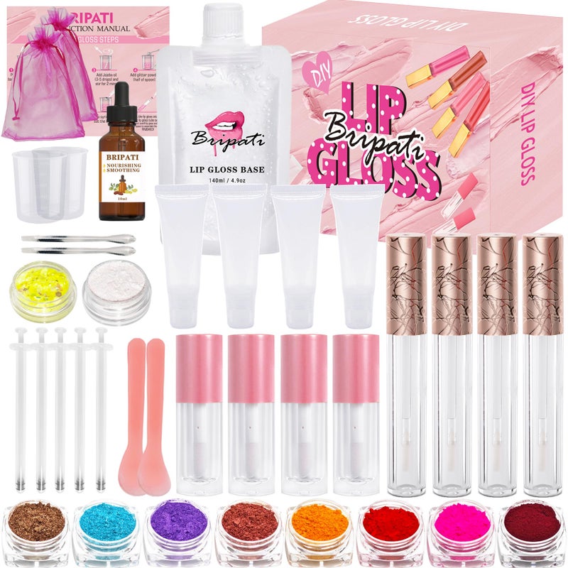 BRIPATI DIY Lip Gloss Making Kit, 46PCS DIY Lip Gloss Kit to Make Your Own Lip Gloss, Moisturizing Lip Glaze Handmade Set, Beginner Lip Gloss Kit, Lip Gloss Making Supplies Set for Women Girls - Image 1