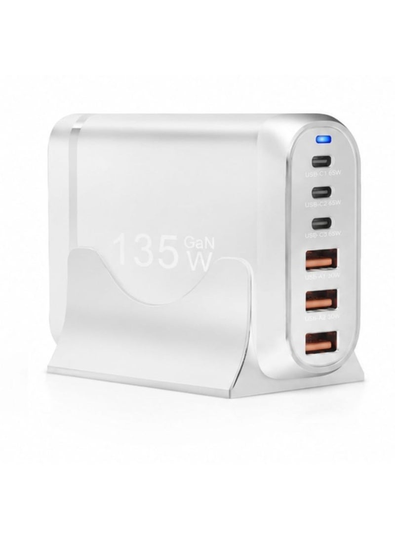 محطة شحن سريع 135 واط GaN USB-C، شاحن مكتبي بـ 6 منافذ مع 3 منافذ USB-C PD و 3 منافذ USB-A QC - Image 2
