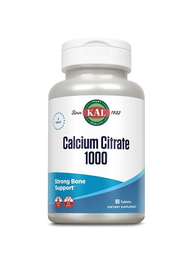 KAL Calcium Citrate 1000mg, High Potency Calcium Supplement for Bone Health, Strong Teeth, Nerve, Muscle and Heart Health Support, Gluten Free, 60 Day Money Back Guarantee, 30 Servings, 90 Tablets - Image 1