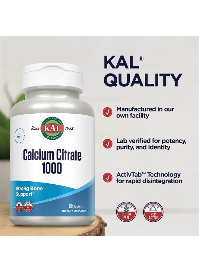 KAL Calcium Citrate 1000mg, High Potency Calcium Supplement for Bone Health, Strong Teeth, Nerve, Muscle and Heart Health Support, Gluten Free, 60 Day Money Back Guarantee, 30 Servings, 90 Tablets - Image 4