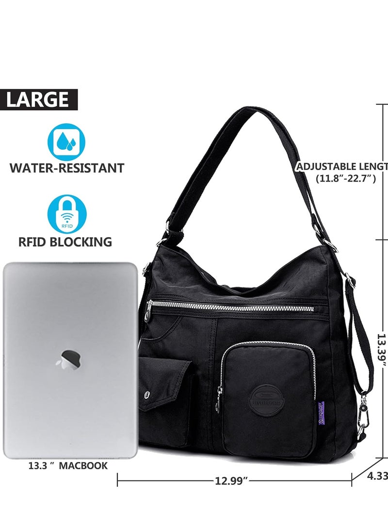Multipurpose Hobo Purse for Women with Antitheft RFID, Waterproof Nylon Crossbody Bag Shoulder Handbag, Convertible Backpack  - Image 4