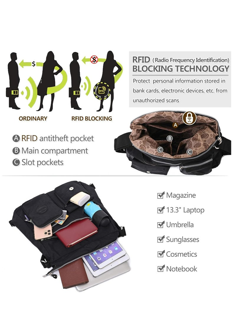 Multipurpose Hobo Purse for Women with Antitheft RFID, Waterproof Nylon Crossbody Bag Shoulder Handbag, Convertible Backpack  - Image 5