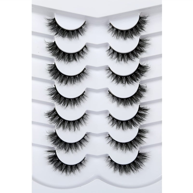 Pooplunch False Eyelashes Cat Eye Look Wispy Lashes Short Natural Crossed Extension Volume Fake Eyelashes 8D Faux Mink Strip Lashes 7 Pairs Pack - Image 1