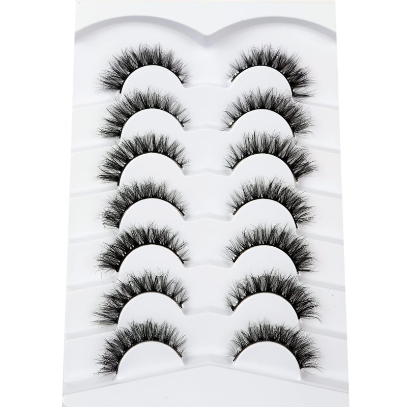 Pooplunch False Eyelashes Cat Eye Look Wispy Lashes Short Natural Crossed Extension Volume Fake Eyelashes 8D Faux Mink Strip Lashes 7 Pairs Pack - Image 4