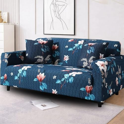 Furshine Sofa Cover 3 Seater Fully Covered Universal 3 Seater Sofa Cover Non-Slip Sticky Elastic Stretchable Sofa Set Imported Slipcover Protector (Triple Seater) Sofa Cover, Blue Lotus - Image 1