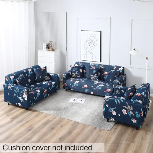 Furshine Sofa Cover 3 Seater Fully Covered Universal 3 Seater Sofa Cover Non-Slip Sticky Elastic Stretchable Sofa Set Imported Slipcover Protector (Triple Seater) Sofa Cover, Blue Lotus - Image 2