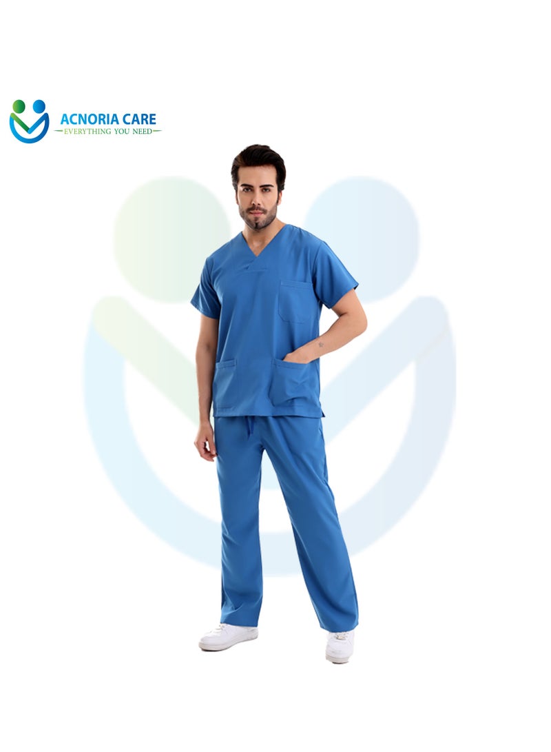 ACNORIA CARE Men's Medical Scrubs Consisting Of Two Pieces Top And Pants 25% Viscose 75% Polyester Light Blue Color - Size L - From Acnoria Care - Image 1