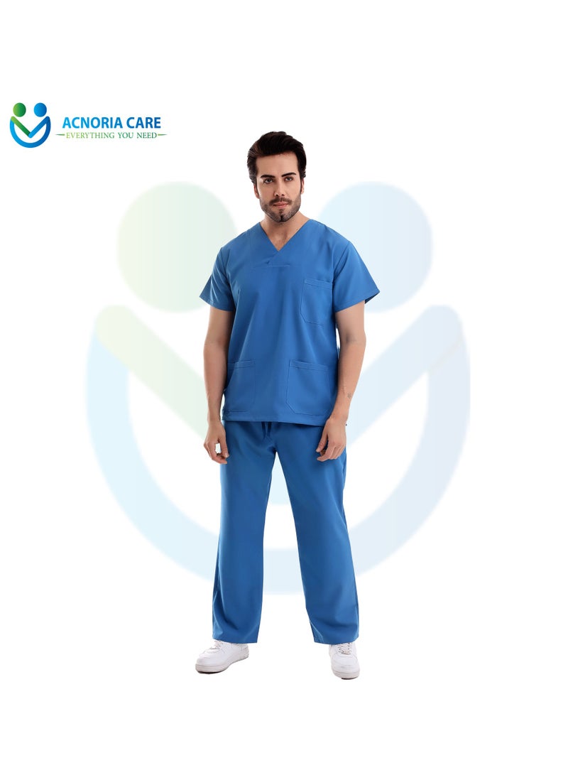 ACNORIA CARE Men's Medical Scrubs Consisting Of Two Pieces Top And Pants 25% Viscose 75% Polyester Light Blue Color - Size L - From Acnoria Care - Image 2