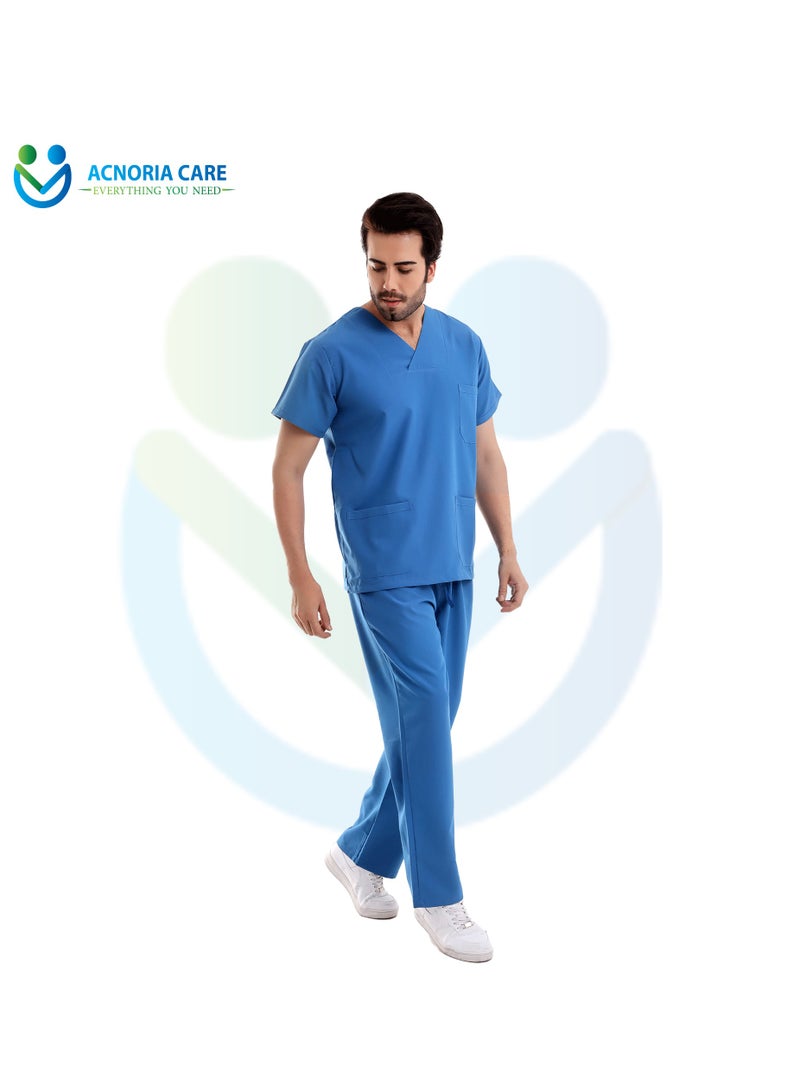 ACNORIA CARE Men's Medical Scrubs Consisting Of Two Pieces Top And Pants 25% Viscose 75% Polyester Light Blue Color - Size L - From Acnoria Care - Image 3