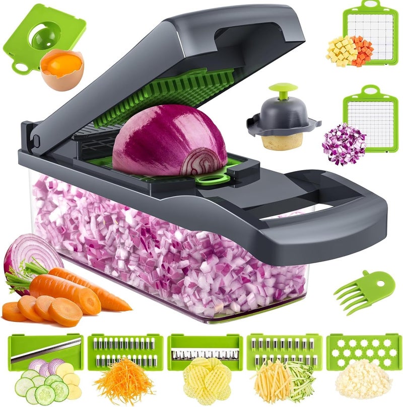 GIB cleaningtool قطاعة خضروات ماندولين تقطيع وتقطيع 12 في 1، قطاعة خضروات بشفرات قابلة للتبديل مع سلة تصفية ووعاء من GIB أداة التنظيف - Image 1