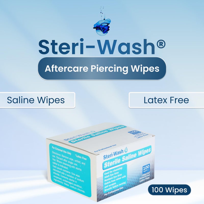 STERI - WASH Steri-Wash® Aftercare Piercing Wipes 100 Count - Sterile Saline Solution for Gentle and Convenient Piercing Cleansing for Nose, Ear, Belly, Lips - Cleanses, Sanitizes and Soothes Skin Irritations - Image 2