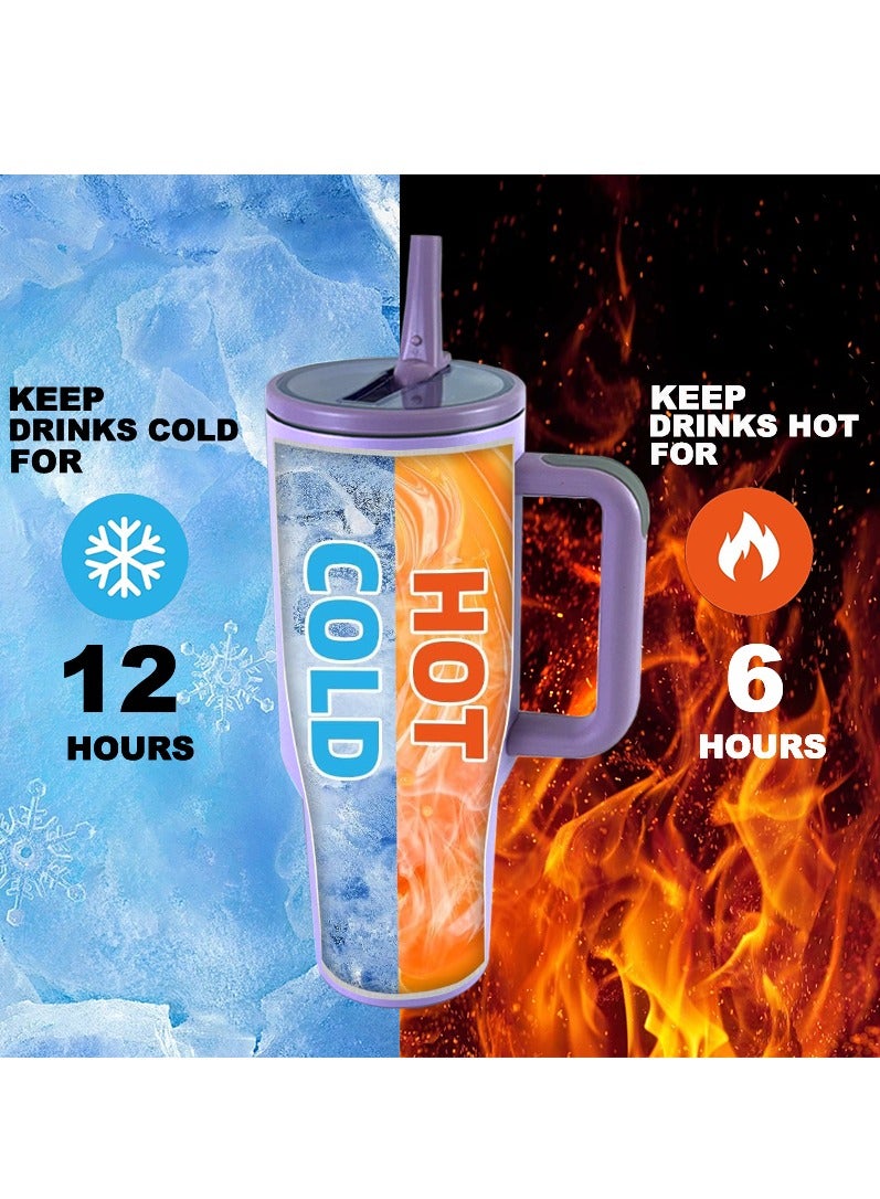 ROEIEIS 40 oz Tumbler with Handle & Simple Flip Straw - Car Cup Holder Friendly, Leak Resistant Water Bottle-Reusable Insulated Stainless Steel & Rubber Base - Gifts for Women & Men - Image 4