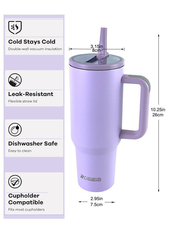 ROEIEIS 40 oz Tumbler with Handle & Simple Flip Straw - Car Cup Holder Friendly, Leak Resistant Water Bottle-Reusable Insulated Stainless Steel & Rubber Base - Gifts for Women & Men - Image 3
