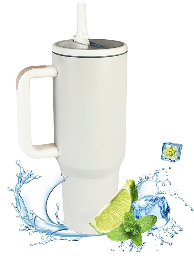 ROEIEIS 40 oz Tumbler with Handle & Simple Flip Straw - Car Cup Holder Friendly, Leak Resistant Water Bottle-Reusable Insulated Stainless Steel & Rubber Base - Gifts for Women & Men - Image 1