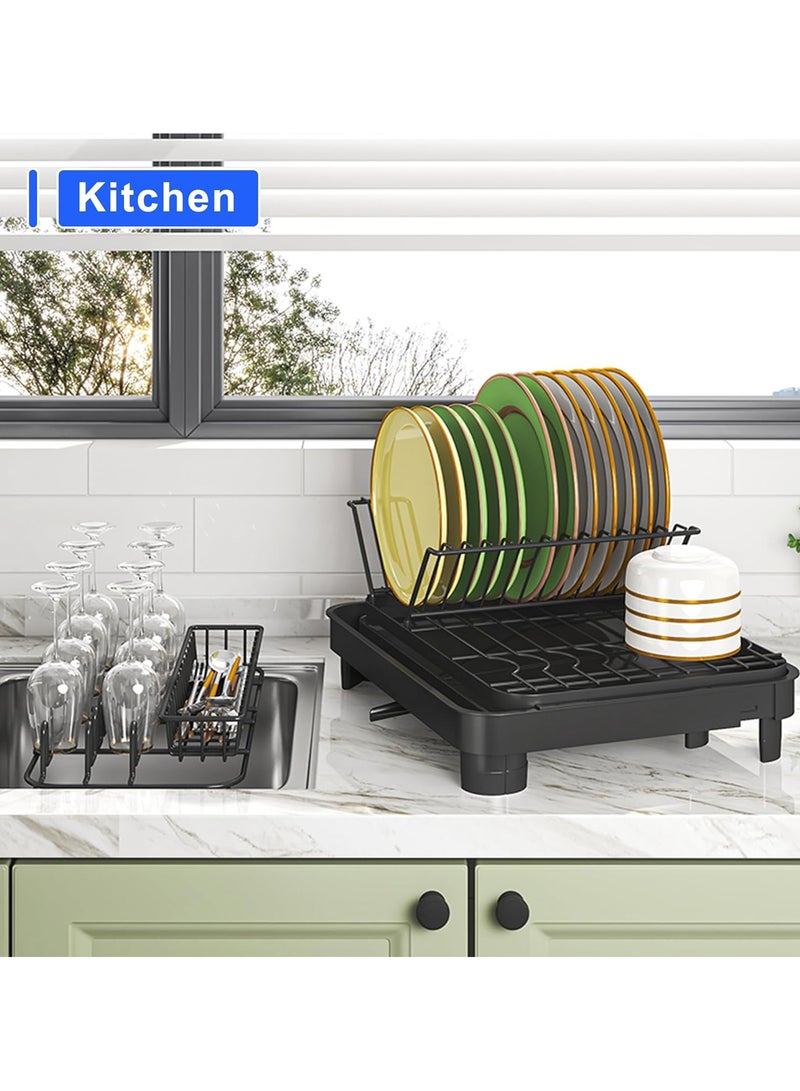 بيوينتي حامل تجفيف أطباق كبير الحجم بدون تركيب حامل أطباق معدني ثنائي الطبقات لطاولة المطبخ مع لوح تصريف - Image 3