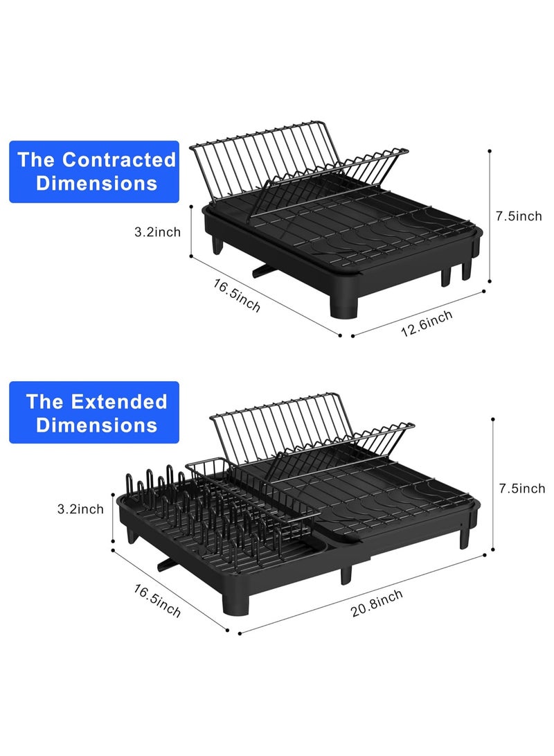 بيوينتي حامل تجفيف أطباق كبير الحجم بدون تركيب حامل أطباق معدني ثنائي الطبقات لطاولة المطبخ مع لوح تصريف - Image 2