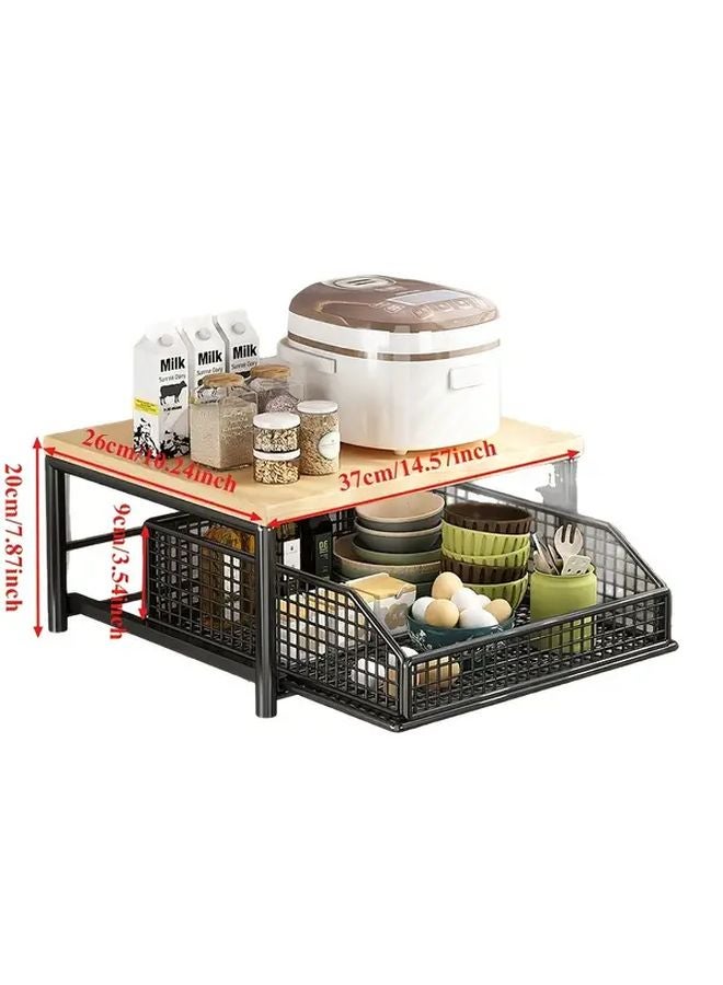 Black Three Layer Kitchen Cabinet With 2 Drawers And Shelves For Cookware Storage - Image 3