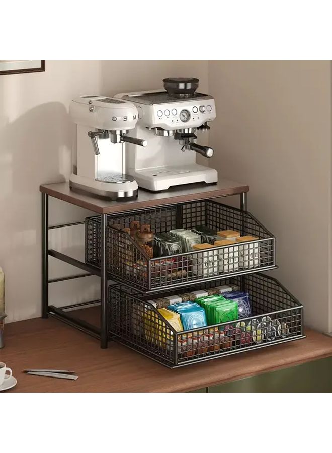 Black Three Layer Kitchen Cabinet With 2 Drawers And Shelves For Cookware Storage - Image 2