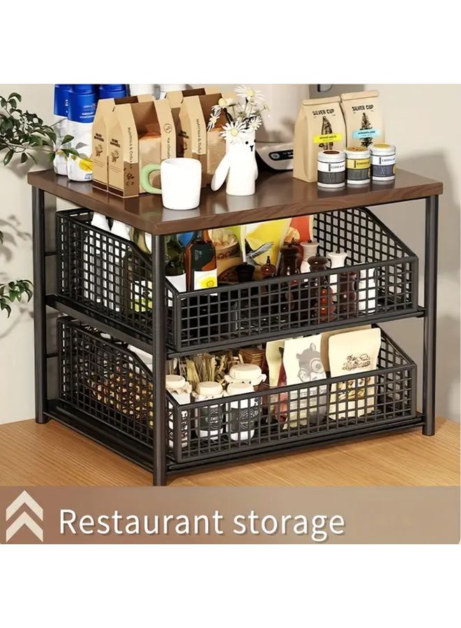 Black Three Layer Kitchen Cabinet With 2 Drawers And Shelves For Cookware Storage - Image 1