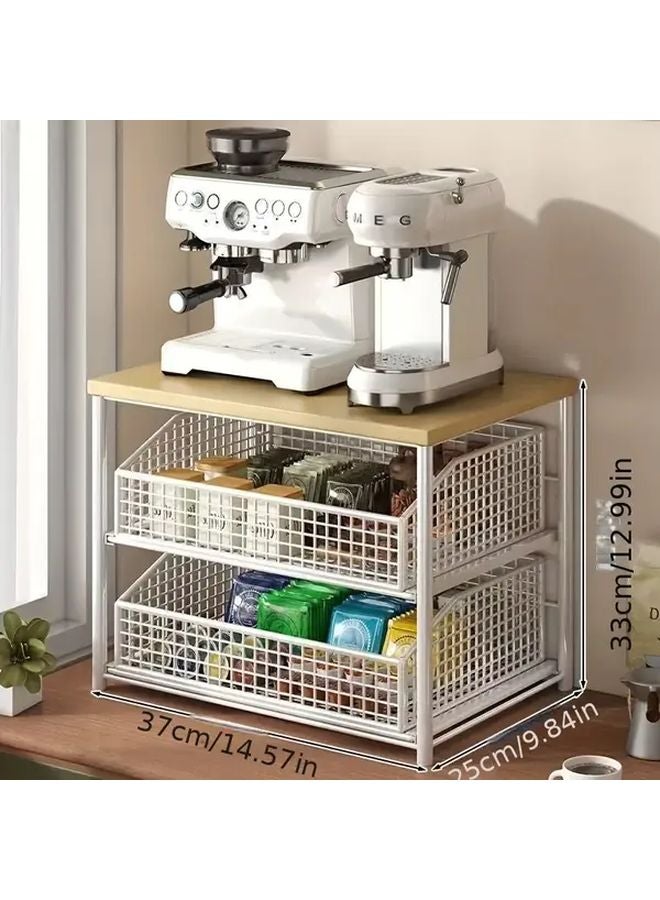 Black Three Layer Kitchen Cabinet With 2 Drawers And Shelves For Cookware Storage - Image 5