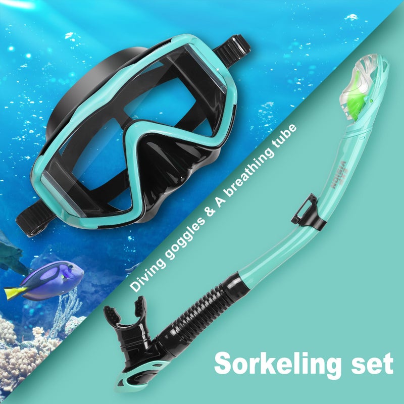EXP VISION Snorkel Set Pano 3 Window Adult Snorkeling Gear, Professional Anti-Fog Snorkel Diving Mask, Anti-Leak Swim Goggles and Dry Top Snorkel for Scuba Diving, Snorkeling, Swimming (Aqua) - Image 4