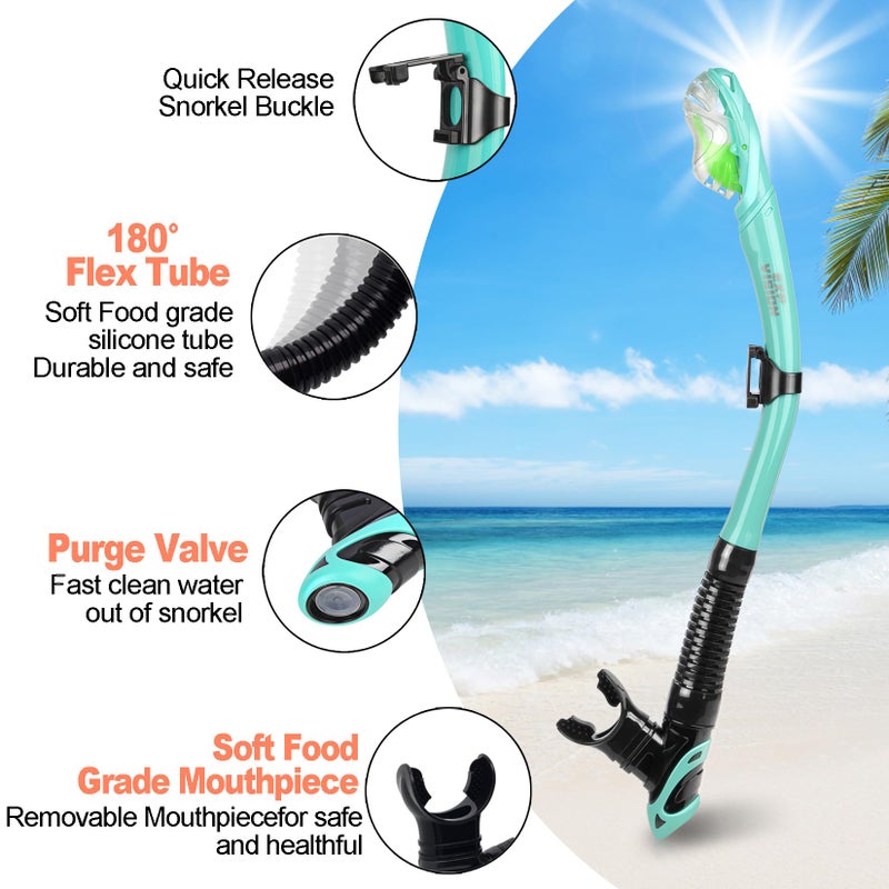 EXP VISION Snorkel Set Pano 3 Window Adult Snorkeling Gear, Professional Anti-Fog Snorkel Diving Mask, Anti-Leak Swim Goggles and Dry Top Snorkel for Scuba Diving, Snorkeling, Swimming (Aqua) - Image 5