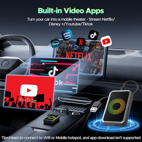 LAMTTO 3-in-1 Magic Video Box for Streaming Netflix/YouTube/TikTok, Wireless Carplay Adapter Dongle with USB Drive and HDMI Output for OEM Wired Apple Car Play and Android Auto Cars - Image 4