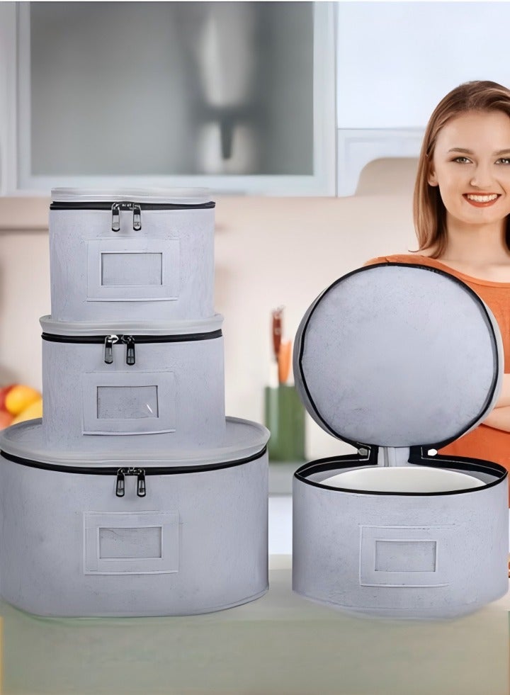 DUNISO 4 قطع من حاويات التخزين الصينية، حاوية تخزين أدوات المائدة من الفelt، صندوق تخزين قابل للتكديس والتحريك، مضاد للاصطدام، يستخدم لتخزين الأطباق، النظارات، أدوات المائدة، رمادي - Image 1