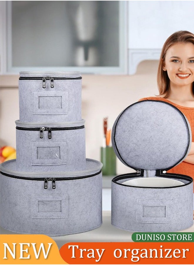DUNISO 4 Pieces of China storage containers, felt tableware storage container, stackable and movable storage box, anti-collision, used for storing plates, glasses, tableware, gray  - Image 1