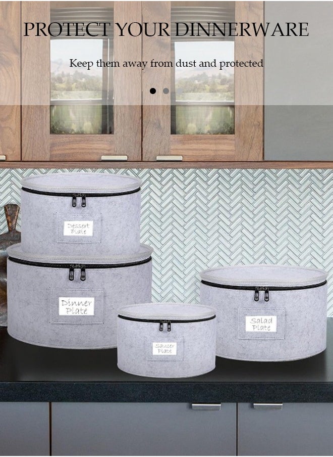 DUNISO 4 Pieces of China storage containers, felt tableware storage container, stackable and movable storage box, anti-collision, used for storing plates, glasses, tableware, gray  - Image 5